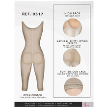 Cargar imagen en el visor de la galería, Fajas Salome 0517 | Post Surgery Stage 1 Butt Lifter Full Bodysuit | Open Bust Knee Length Body Shaper for Women | Powernet