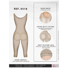 Cargar imagen en el visor de la galería, Fajas Salome 0518 | Stage 1 Post Surgery Bodysuit | Knee Length Full Body Shaper for Women | Powernet