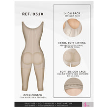 Cargar imagen en el visor de la galería, Fajas Salome 0520 | Open Bust Post Surgery Full Body Shaper for Women | Butt Lifter Knee Length Bodysuit | Powernet