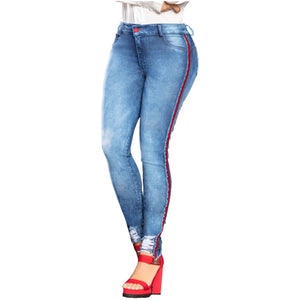 DRAXY 1413 High Waisted Butt Lifting Skinny Wide Waistband Colombian Jeans for Women