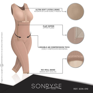 Fajas SONRYSE 010 | Colombian Shapewear Knee Lenght with Built-in bra & High Back | Post Surgery and Postpartum Use