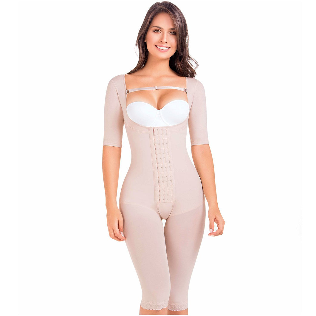 Fajas MariaE 9142 | Long Sleeve Postoperative Shapewear With Over Bust Strap | After Pregnancy Compression Garment