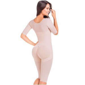 Fajas MariaE 9142 | Long Sleeve Postoperative Shapewear With Over Bust Strap | After Pregnancy Compression Garment