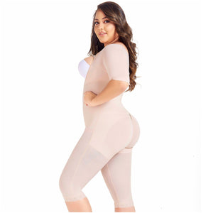 Fajas MariaE 9142 | Long Sleeve Postoperative Shapewear With Over Bust Strap | After Pregnancy Compression Garment