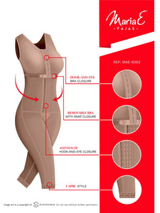 Fajas MariaE 9262 | Colombian Postpartum Full Body Body Shaper for Women | Knee Length & Bra