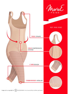 Fajas MariaE 9382 | Post Surgery Body Shaper | Postpartum Butt Lifting Girdle | Open Bust & Knee Length