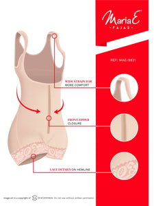 Fajas MariaE 9831 | Postpartum Butt Lifting Body Shaper for Daily Use | Open Bust with Front Zipper