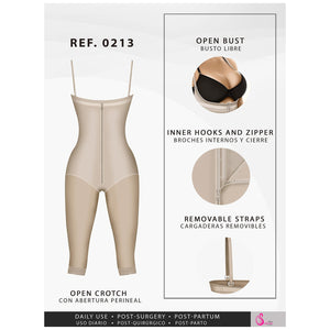 Fajas Salome 0213 | Post Surgery Butt Lifter Full Bodysuit | Open Bust Knee Length Body Shaper for Women | Powernet