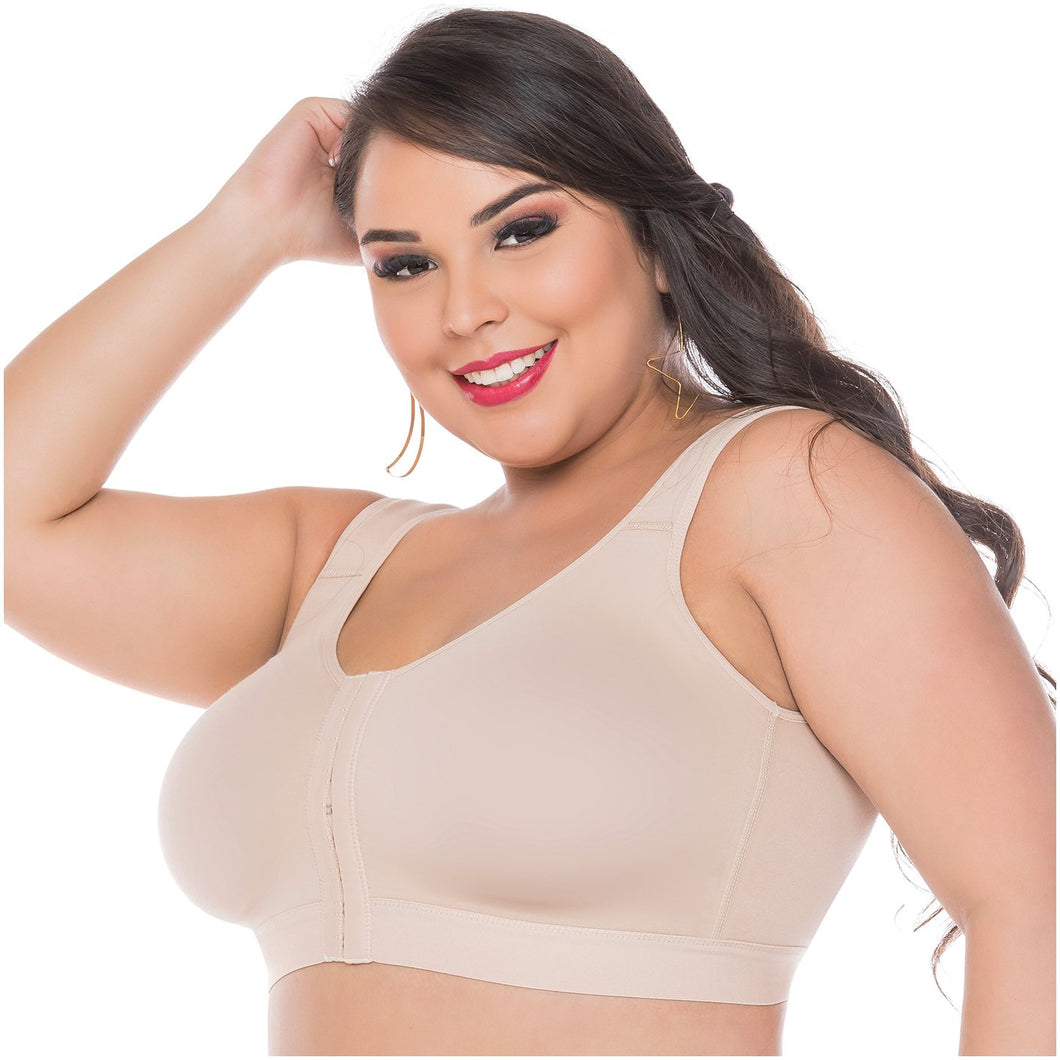 Fajas Salome 0312 | Front Closure Breast Augmentation Post Surgery Bra for Women | Powernet