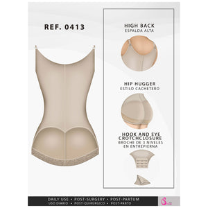 Fajas Salome 0413| Butt Lifter Tummy Control Shapewear for Women | Open Bust Hiphugger Bodysuit | Powernet