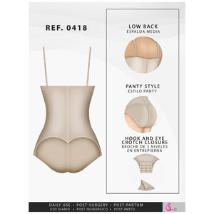 Fajas Salome 0418 | Strapless Butt Lifter Panty Bodysuit | Open-Bust Tummy Control Shapewear for Women | Powernet