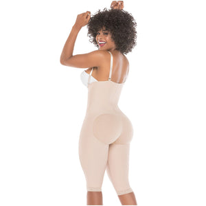 Fajas Salome 0515 | Open-Bust Postpartum Bodysuit | Knee Length Full Body Shaper for Women | Powernet