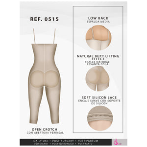 Fajas Salome 0515 | Open-Bust Postpartum Bodysuit | Knee Length Full Body Shaper for Women | Powernet