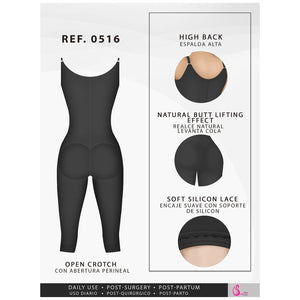 Fajas Salome 0516 | Post Surgery Postpartum Butt Lifter Full Bodysuit | Open Bust Knee Length Body Shaper for Women | Powernet