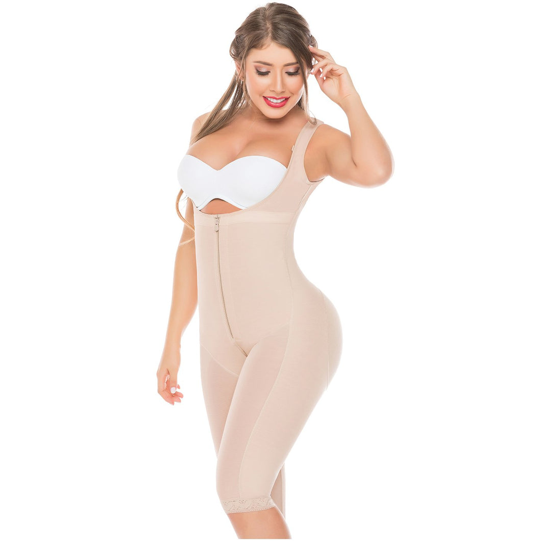 Fajas Salome 0518 | Stage 1 Post Surgery Bodysuit | Knee Length Full Body Shaper for Women | Powernet