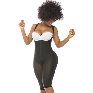 Fajas Salome 0515 | Open-Bust Postpartum Bodysuit | Knee Length Full Body Shaper for Women | Powernet