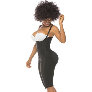 Fajas Salome 0515 | Open-Bust Postpartum Bodysuit | Knee Length Full Body Shaper for Women | Powernet