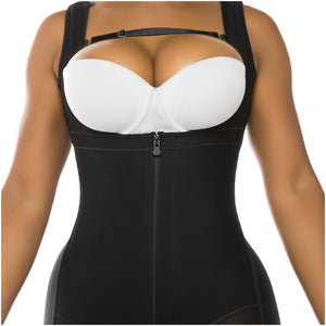 Fajas Salome 0517 | Post Surgery Stage 1 Butt Lifter Full Bodysuit | Open Bust Knee Length Body Shaper for Women | Powernet